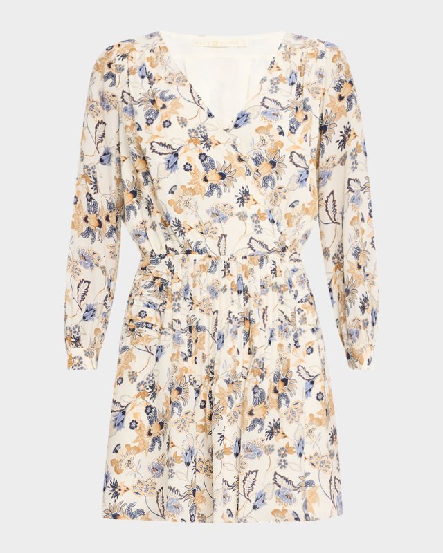 Vera Pintuck Floral-Print Silk Dress